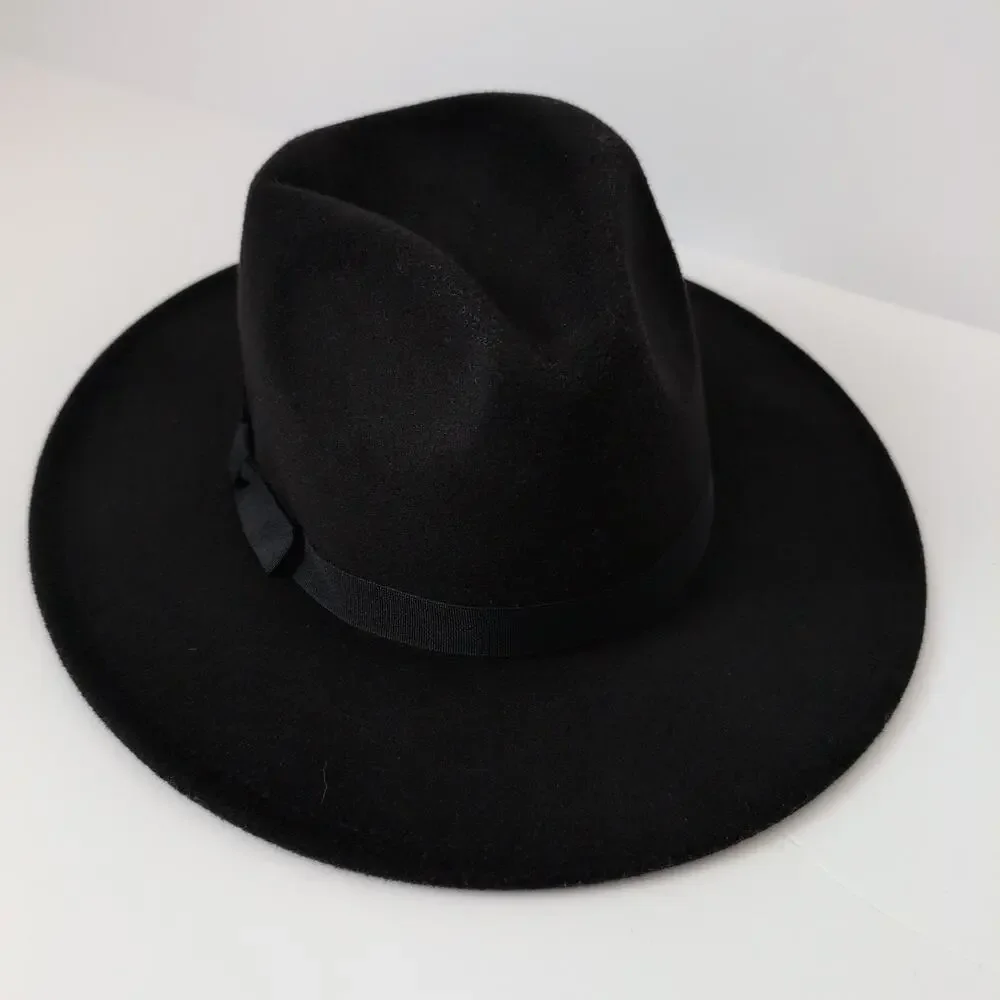 Abercrombie &‎ Fitch Black Hat Womens Felted Wide Brim Fedora Rancher Panama EUC
